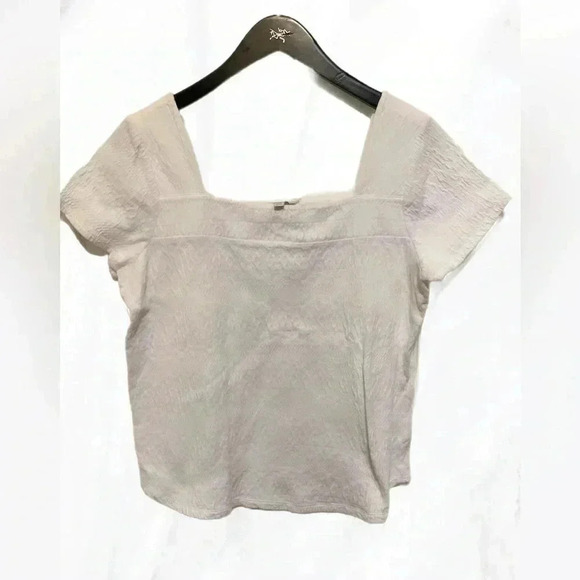 Lucky Brand cream  crop casual crochet prairie short sleeve crop top S - Picture 1 of 5